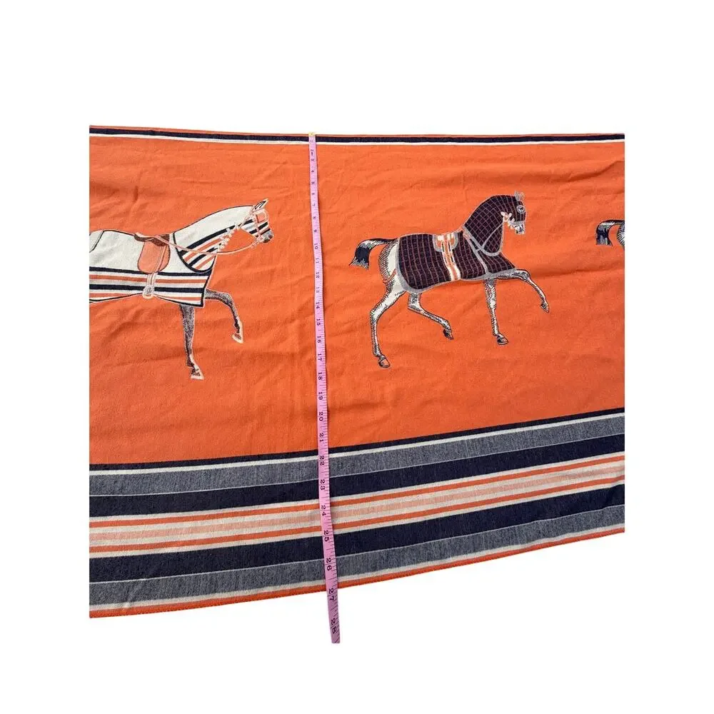 Horse Equestrian Pashmina Scarf - Orange/Blue/Beige